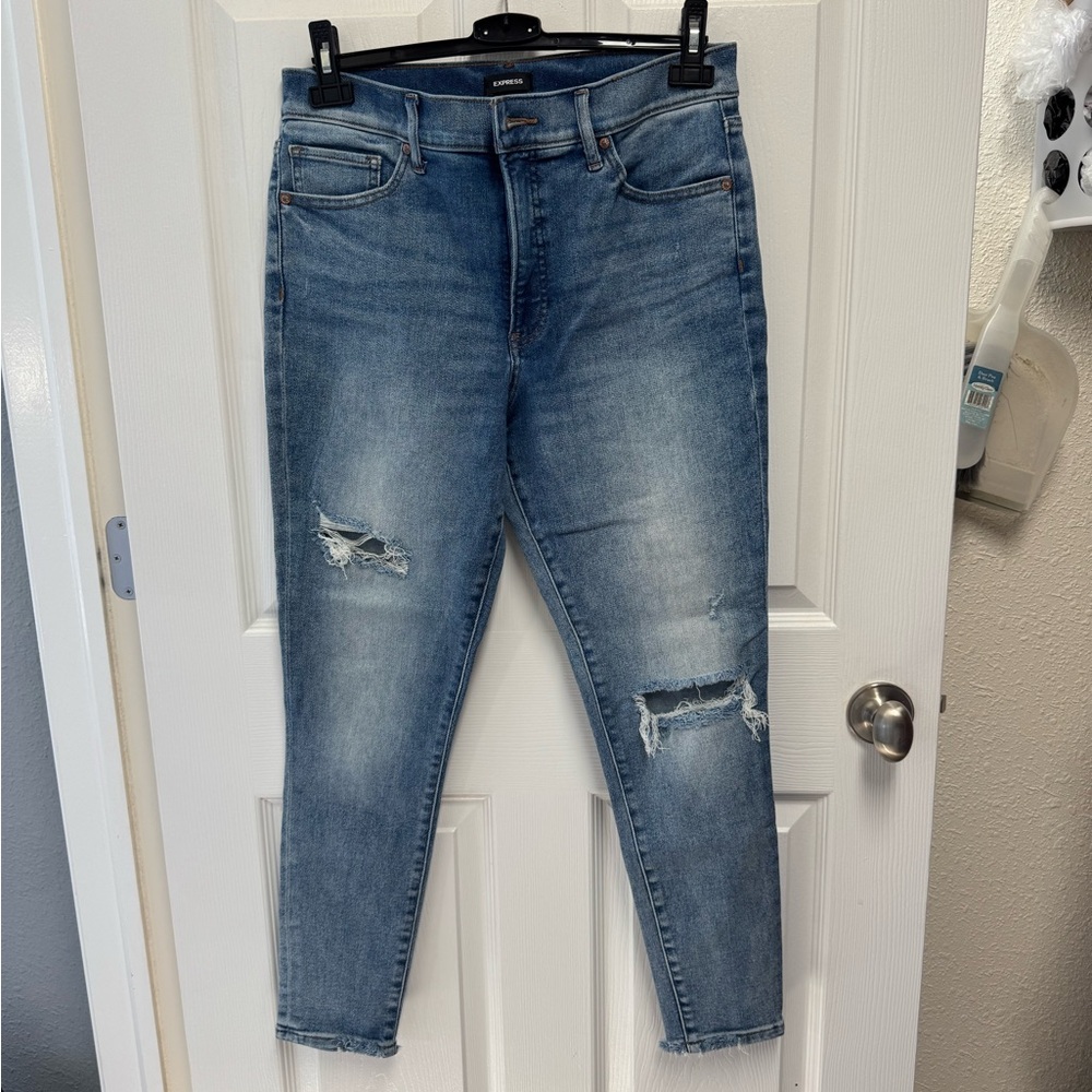 Express skinny high rise Distressed Blue Jeans
